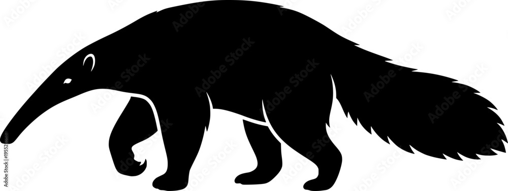 Fototapeta premium Anteater silhouette, cartoon anteater illustration, tropical animal vector, South American mammal drawing, wildlife design, nature artwork, stylized creature character