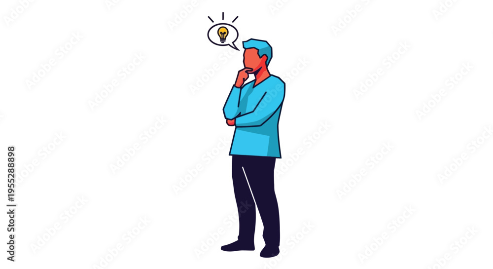 Fototapeta premium A man in thought with a lightbulb appearing above his head