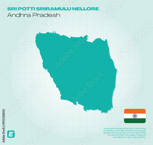 High-quality, fully editable vector map of the Sri Potti Sriramulu Nellore district in Andhra Pradesh. 