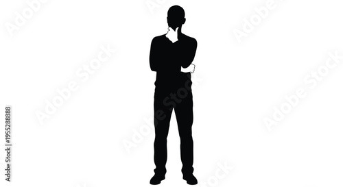 Silhouette of a man in a thinking pose with arms crossed and hand to chin
