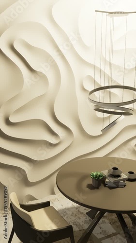 3D render vertical animation of a minimalist-style dining room