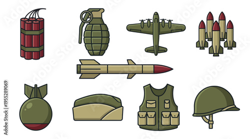 Set of military equipment icons