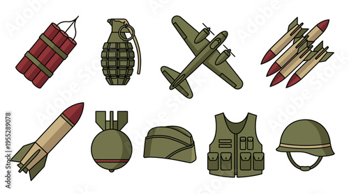 Set of military equipment icons
