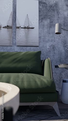 3D render vertical animation of a living room