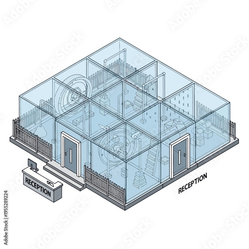 Glass Building Structure with Reception Area.