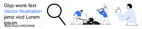 Team collaboration, problem-solving, mining, research, analysis, creative work. Characters work together as miners and researchers. Teamwork and problem-solving through action scenes