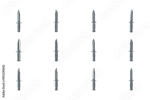 set of metal utility knives on white background