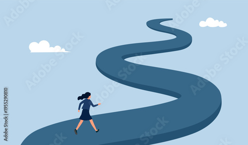 Woman walk her own way in flat design.