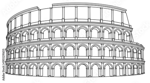 Classic View of the Roman Colosseum Outline Illustration on Isolated White Background