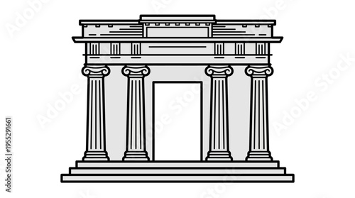 Classical Greek Temple with Ionic Columns Illustration on Isolated White Background