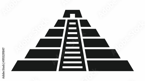 Solid black Mayan stepped pyramid icon, ancient temple structure on an isolated white background.