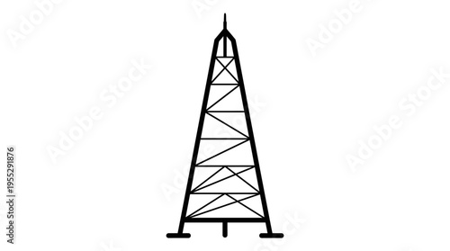 Oil rig derrick tower with distinct base illustration, industrial drilling structure on an isolated white background.