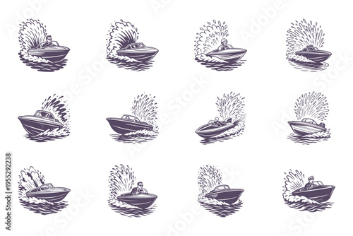 vintage illustrations of boats on water with splashes