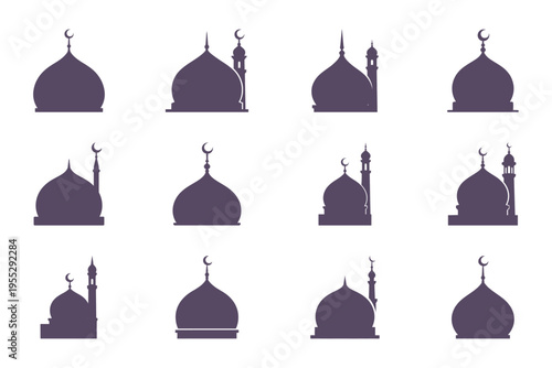 Islamic architecture mosque silhouettes, mosque icons, religious symbols