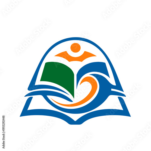 Logo of educational institution or organization with book and sun