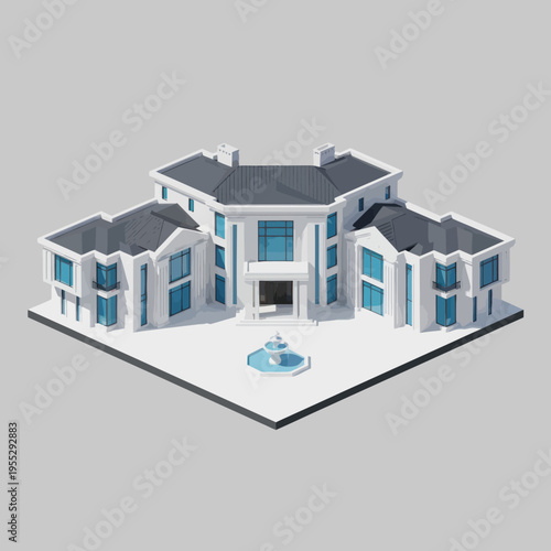 3D Render of Modern Luxury Mansion Model.