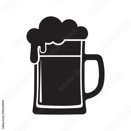 A simple black silhouette of a mug of beer with foam