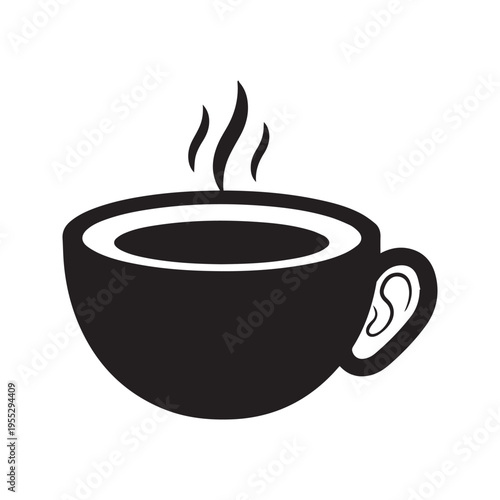 A simple black and white illustration of a steaming cup of coffee