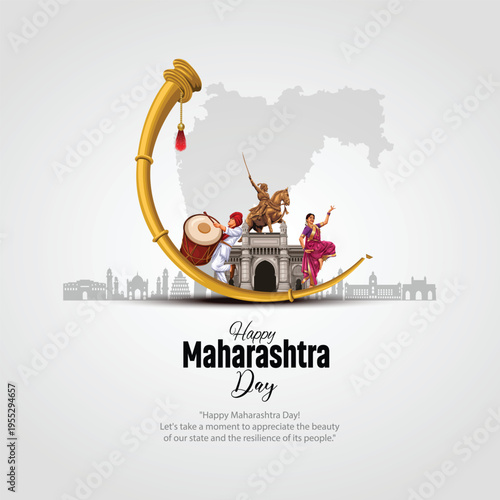 happy Maharashtra Day with Maharashtra map vector and outline background. abstract vector illustration design.