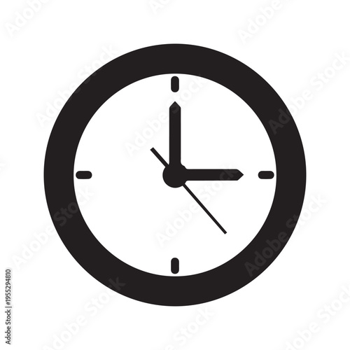 A simple analog clock face with black hands and markers on a white background