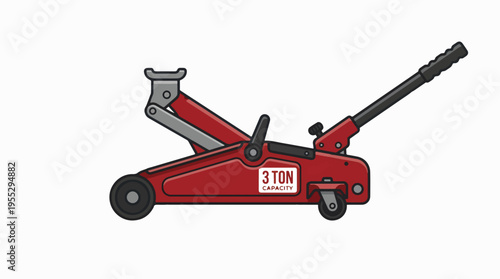 An illustration of a red 3-ton capacity hydraulic floor jack, a garage tool for lifting vehicles, depicted on a white background.