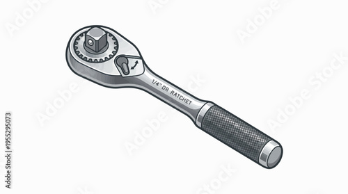 A 1/4 inch drive ratcheting wrench with a textured handle, shown on a white background. It features a directional switch and a socket head.