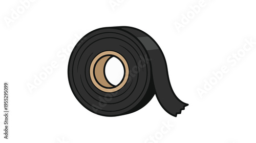 A roll of black electrical tape against a white background. The tape is partially unrolled, showing its adhesive side.