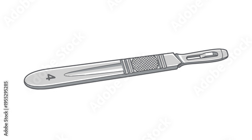 A scalpel with a numbered handle and a slotted end for blade attachment, depicted in a minimalist illustration style.