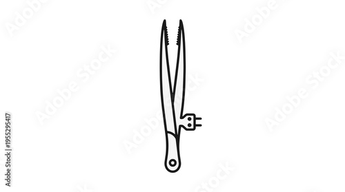 Black and white line art icon of electric hair curler or straightener tongs with a plug.