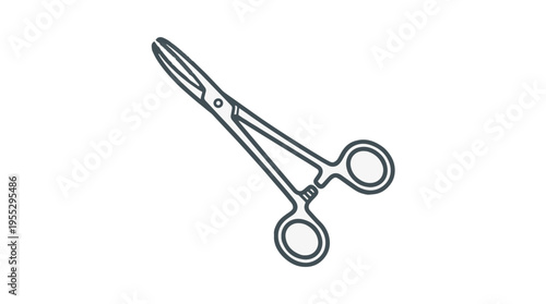 A simple line art illustration of a surgical hemostat or forceps, a medical clamping tool with finger loops and serrated jaws, depicted in a black outline on a white background.
