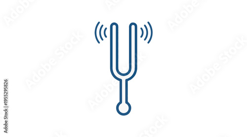 A blue outline icon of a vibrating tuning fork with sound waves emanating from its prongs, set against a clean white background.