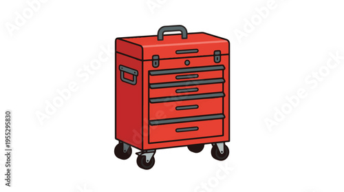 A red rolling tool chest with multiple drawers and a handle on top.