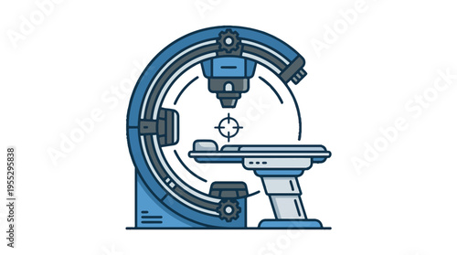 A stylized illustration of a modern, blue microscope with a stage, objective lens, and aiming reticle, on a white background.