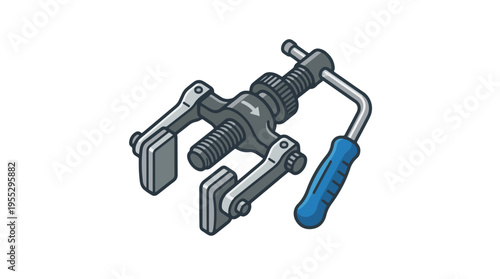 A mechanical tool with adjustable clamps and a turning handle, designed for gripping or spreading.
