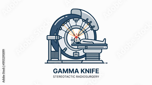 A Gamma Knife stereotactic radiosurgery machine targeting a patient's head with radiation beams.