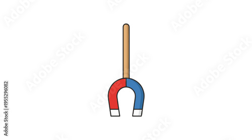 A cartoon horseshoe magnet with a handle, showing red and blue poles, isolated on a white background.