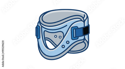 Illustration of a light blue and grey medical cervical collar, commonly known as a neck brace, designed for supporting neck injuries, pain, or post-surgery recovery.