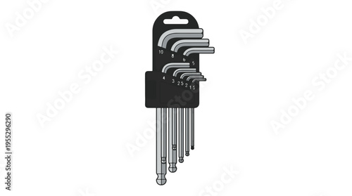 A set of hexagonal wrenches, also known as Allen keys, is neatly arranged in a black plastic holder, showcasing their varying sizes for different mechanical tasks.