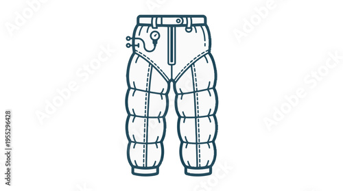 Line art illustration of anti-G trousers (G-suit) with a segmented, padded design and a pressure gauge device attached to the waistband, on a white background.