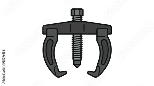 A vector illustration of a dark gray and black two-jaw puller tool with a central threaded screw, used for extracting gears or bearings, on a white background.
