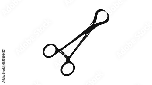 A black silhouette icon of a surgical clamp or forceps, featuring ring handles and an elongated body that ends in curved jaws, set against a clean white background.