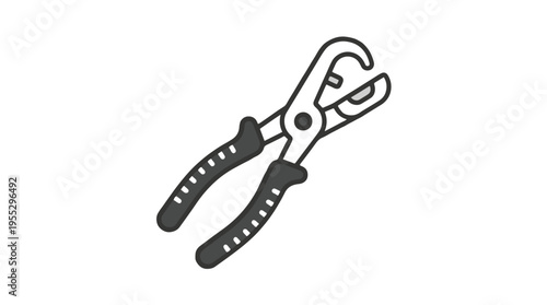 A black and white line art icon depicts a hose clamp plier with ribbed handles, open jaws, and an adjustable mechanism, set against a plain white background.