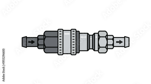 Monochrome vector illustration of an inline fuel filter or check valve with barbed ends and flow direction arrows for hose connections.
