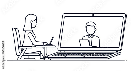 A woman participates in a virtual interview on her laptop computer