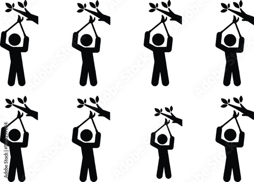 Silhouette of a person pruning a tree branch with shears, symbolizing gardening, nature care, and seasonal maintenance tasks.