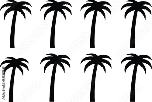 A pattern of palm tree silhouettes, evoking tropical destinations, beaches, and warm vacation vibes, set against a white background.