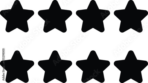 Pattern of rounded black stars on a white background, ideal for rating systems, achievements, or abstract decorative elements.