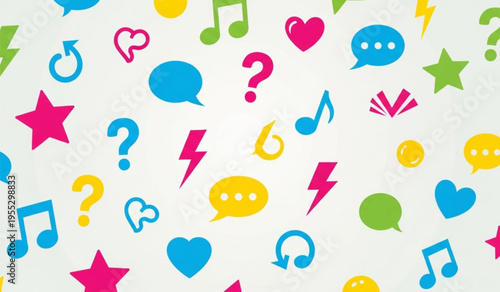 Colorful social media icons and communication symbols pattern background for digital marketing and creative design projects