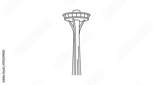 Modern Observation Tower Outline, Futuristic Urban Landmark Architecture on Isolated White Background