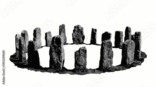 Iconic Stonehenge Megalithic Monument on Isolated White Background
